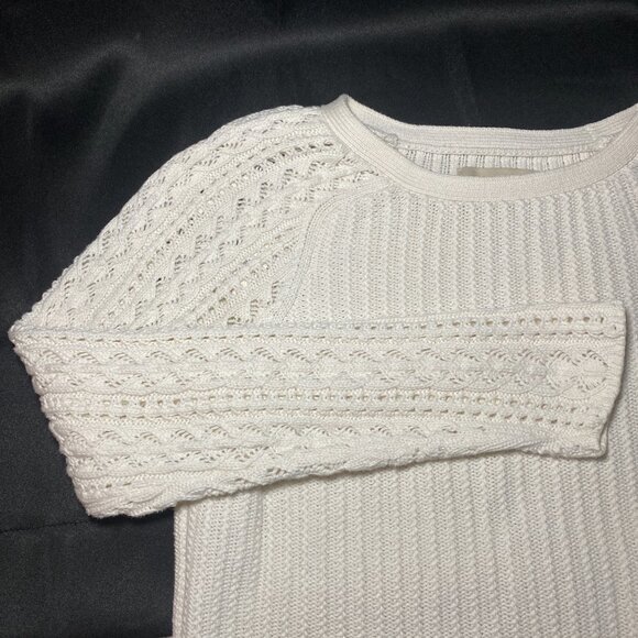 Ann Taylor Loft Cream Cable Knit Sweater Womens L 100% Cotton Ivory Crew EUC - Picture 6 of 9